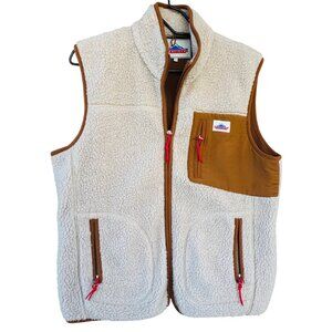 Penfield Sherpa Fleece Vest Womens Size Large With Contrast Pocket & Zip Accents